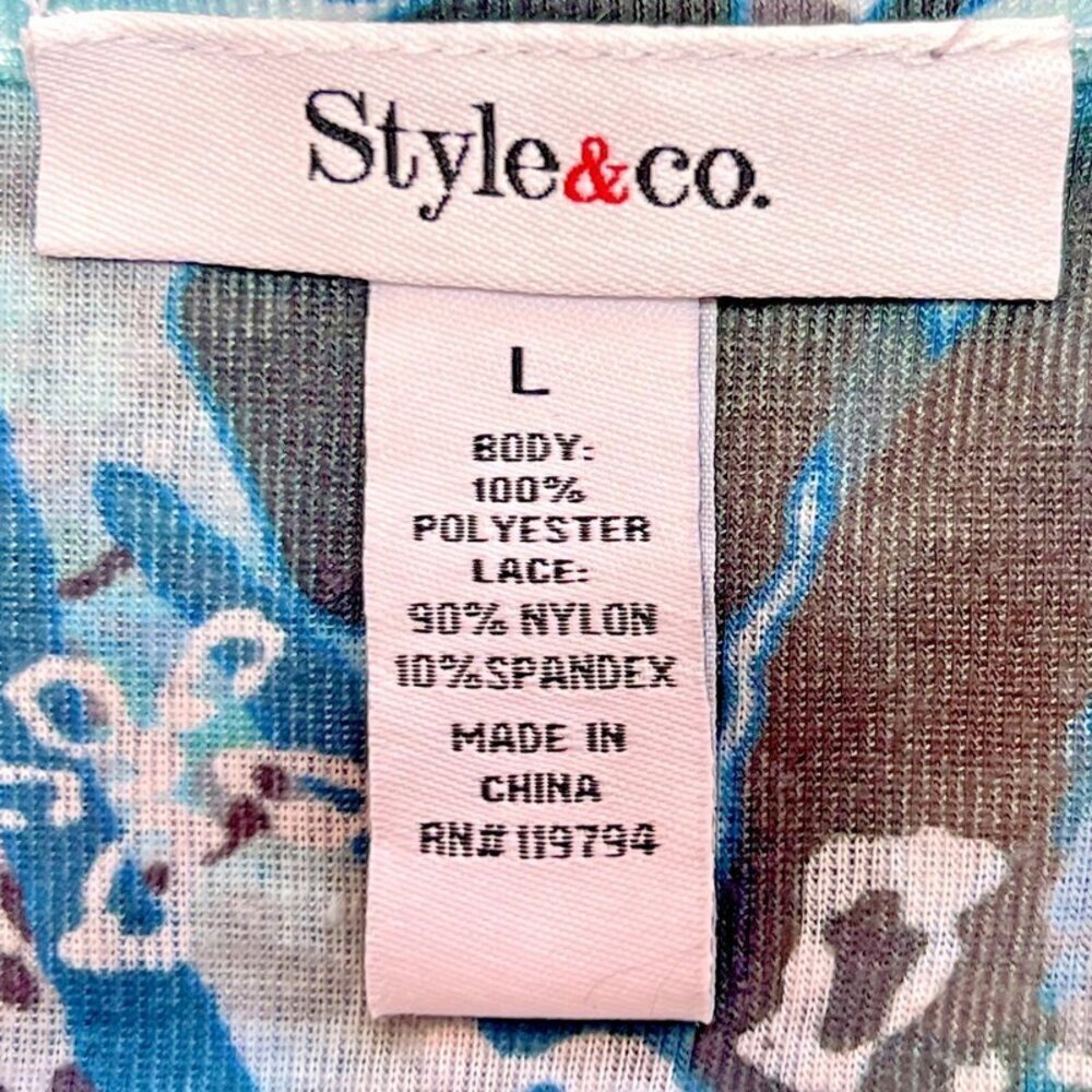 Style & Co - Women's L Tunic Top Lace Hem Sublimation Floral Animal Print - Picture 9 of 11